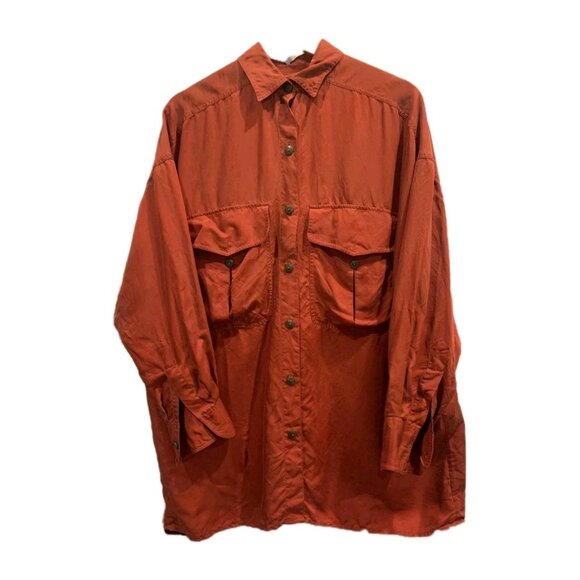VTG Ellen Tracy Silk Blouse Size 6 Orange Long Sleeve - Picture 1 of 9